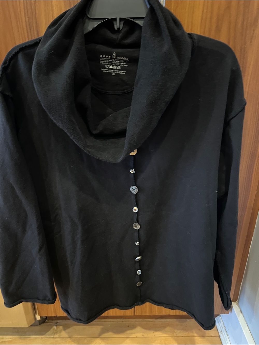 Neon Buddha Black Draped Neck Top